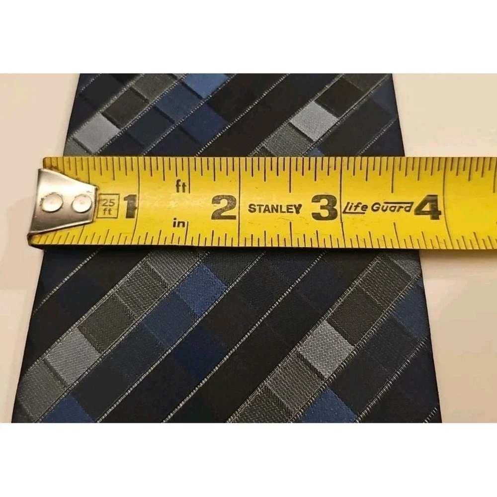 Men's BERGAMO NEW YORK Tie Necktie BLACK GEOMETRIC METALLIC BLUE BLACK 3.75
